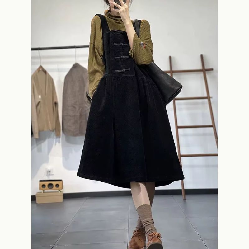 Robe Salopette Velours Côtelé Noire