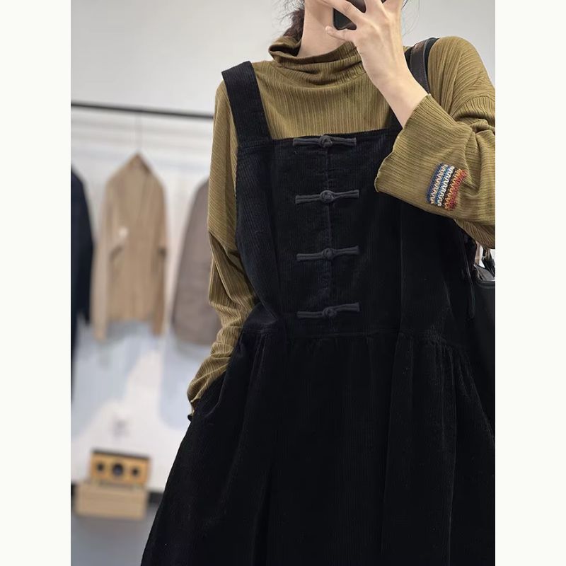 Robe Salopette Velours Côtelé Noire