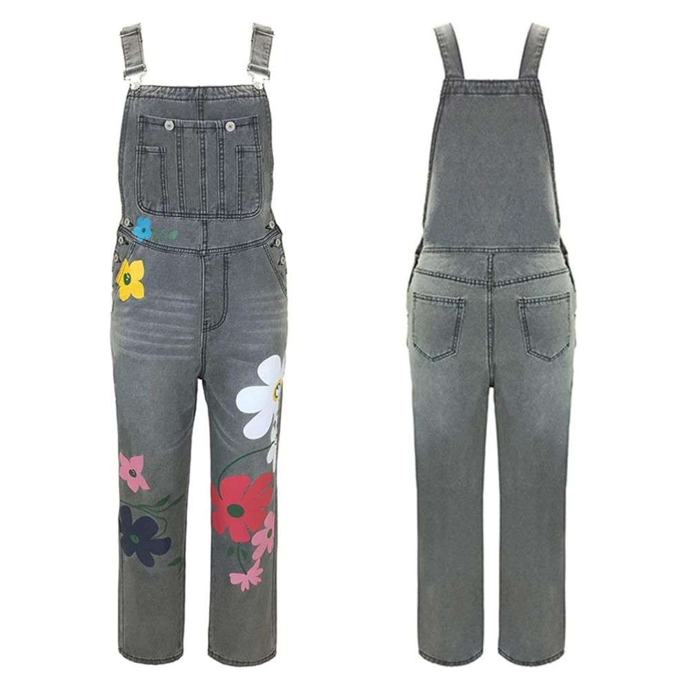 Salopette Jean Femme Fleurs